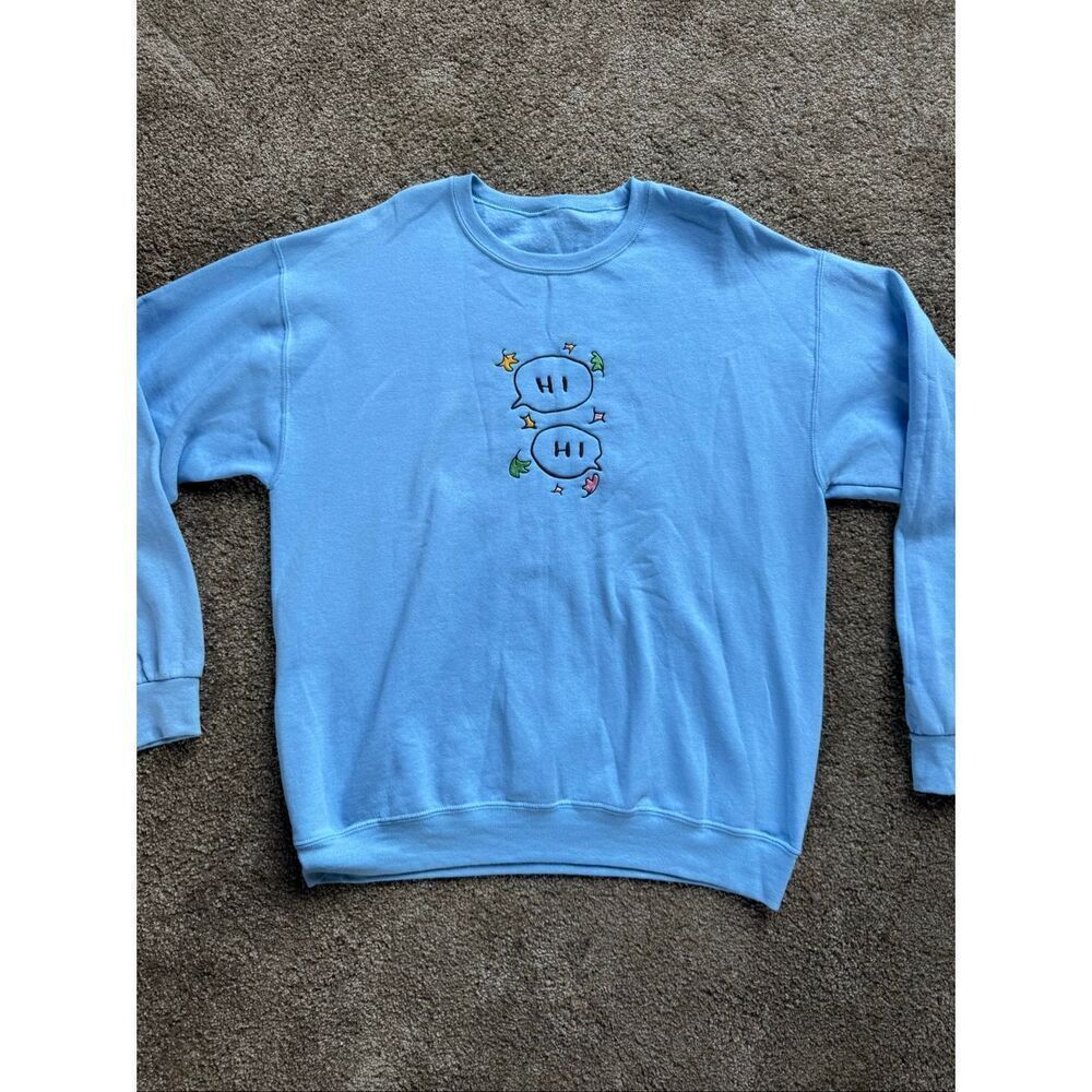 Men's Blue Heartstoppers Crew Neck Fleece Long Sleeve Pullover Sweater Large